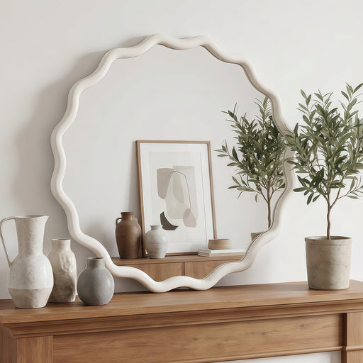 Monroe White Wavy Round Wall Mirror | Glass House Furnishings