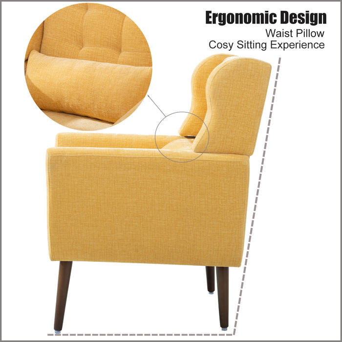 Modern Accent Chair Upholstered Foam Filled Living Room Chairs Comfy Reading Chair Mid Century Modern Chair with Chenille Fabric Lounge Arm Chairs Armchair for Living Room Bedroom (Yellow)