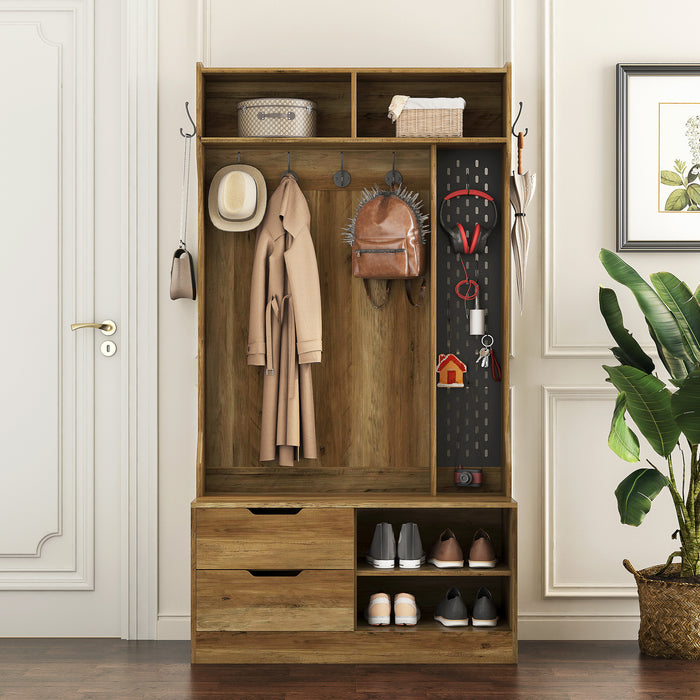 Hall Tree with 6 Hooks,Coat Hanger, Entryway Bench, Storage Bench,for Entrance, Hallwa,brown