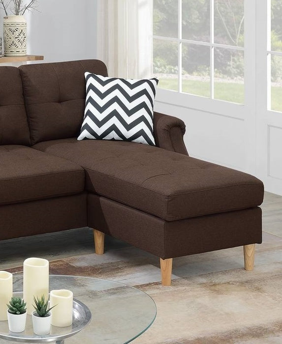 Living Room Corner Sectional Dark Coffee Polyfiber Chaise sofa Reversible Sectional