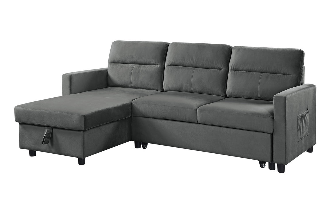 Ivy 81.5" Dark Gray Velvet Reversible Sleeper Sectional Sofa with Storage Chaise and Side Pocket