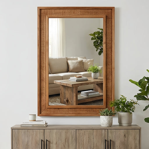 Camden Yellow-Brown Rattan Rectangle Wall Mirror | Glass House Furnishings