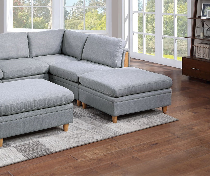 6-Piece Modular Sofa Set, Dorris Fabric Couch with 2 Corner Wedges, 2 Armless Chairs, and 2 Ottomans - Living Room Furniture, Light Grey