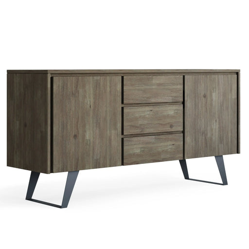 Lowry 60 inch Wide Solid Acacia Wood Sideboard Buffet in Distressed Grey Glass House Furnishings