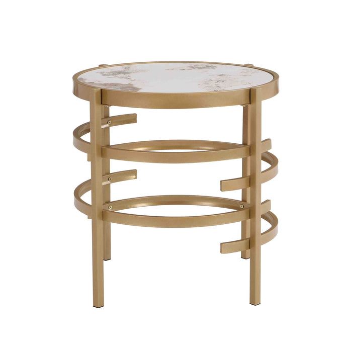 Modern Side Table, Pandora Sintered Stone End Table, Golden Small Coffee Table,  20.67''W x 20.67''D x 21.65'H