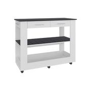Cala Compact Kitchen Island with Two Drawers, Open Counter Top and Two Below Open Storage Shelves Glass House Furnishings