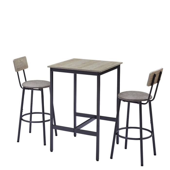 Bar Table Set With 2-Bar Stools, PU Soft Seat With Backrest, Grey, 23.62'' W x 23.62'' D x 35.43'' H