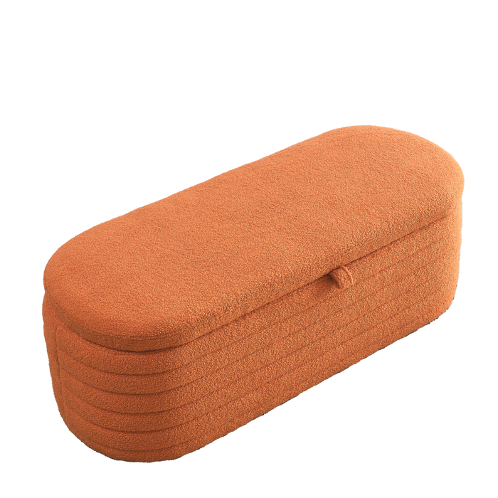 [Video] Welike Length 45.5 inchesStorage Ottoman Bench Upholstered Fabric Storage Bench End of Bed Stool with Safety Hinge for Bedroom, Living Room, Entryway, orange teddy.