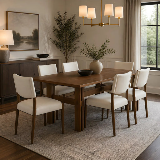 7 Pieces Modern Dining Set, Rustic Farmhouse Solid Wood  Kitchen Table Set for 6, 71'' Large Luxury Retro Country Dinner Set with Espresso Chairs, for Dining Room, Kitchen, Walnut Glass House Furnishings