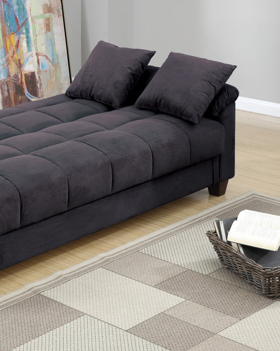 Contemporary Living Room Adjustable Sofa, Ebony Microfiber Couch With Plush Storage & Pillows, Futon Sofa