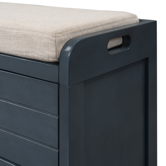 TREXM  Storage Bench with Removable Basket and 2 Drawers, Fully Assembled Shoe Bench with Removable Cushion (Navy)