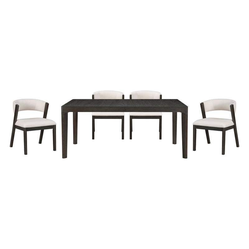 Black Finish Luxury Dining Set 5pc Large Extendable Table and 4 Side Chairs Upholstered Curved Back High-Quality Furniture Glass House Furnishings
