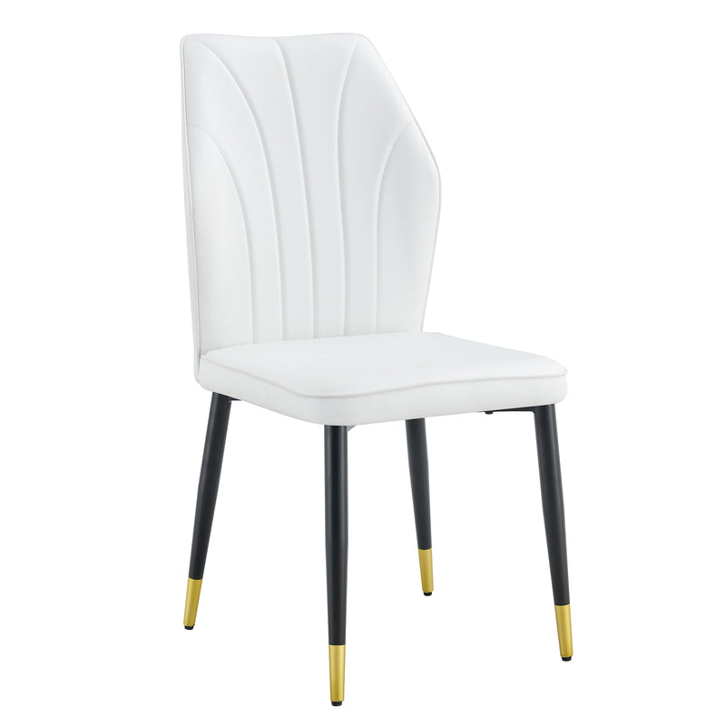 4 modern dining chairs with stylish PU patterned backrest and black metal legs for a comfortable home experience in the kitchen, bedroom and office.