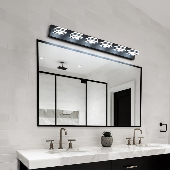 LED Modern Black Vanity Lights, 6-Lights Acrylic Matte Black Bathroom Vanity Lights Over Mirror