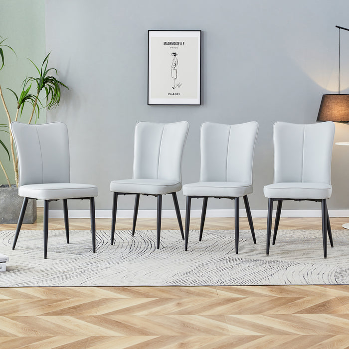 Modern minimalist dining chairs and office chairs. 4-piece set of light gray PU seats with black metal legs. Suitable for restaurants, living rooms, and offices. C-008