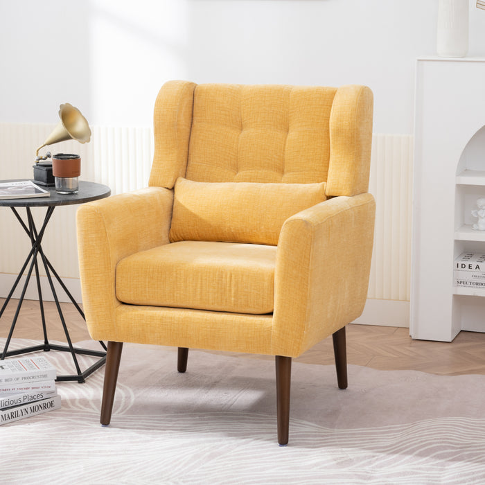 Modern Accent Chair Upholstered Foam Filled Living Room Chairs Comfy Reading Chair Mid Century Modern Chair with Chenille Fabric Lounge Arm Chairs Armchair for Living Room Bedroom (Yellow)