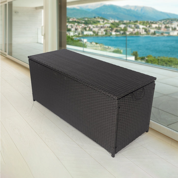 Outdoor Storage Box, 113 Gallon Wicker Patio Deck Boxes with Lid - Outdoor Cushion Storage Container Bin Chest for Kids Toys, Pillows and Towel, Black