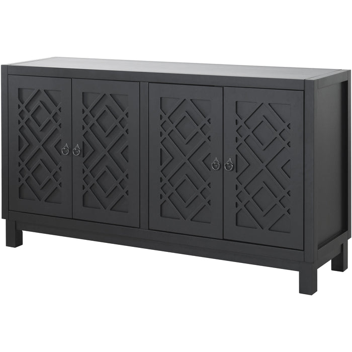 TREXM Large Storage Space Sideboard, 4 Door Buffet Cabinet with Pull Ring Handles for Living Room, Dining Room (Black)