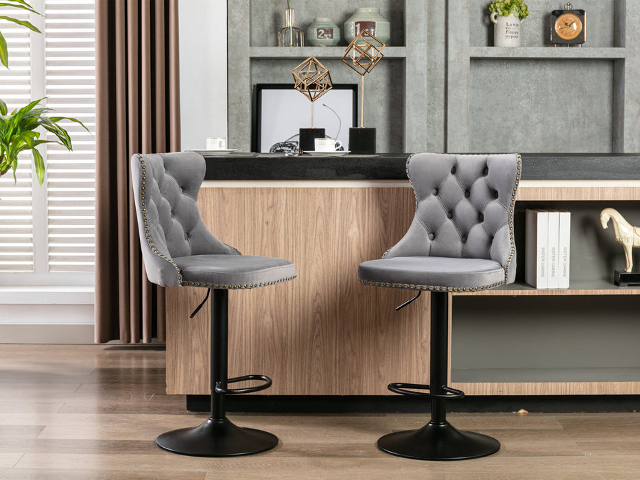 25-33 Inches Adjustable Seat Height Swivel Velvet Barstools, Modern Upholstered Bar Stools With Backs, Comfortable Tufted Design For Home Pub & Kitchen Island, Set of 2, Gray