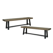 Cloud Outdoor Bench with Acacia Wood Frame and Slat Panel Design, Set of 2,Sandblast Grey and Black Glass House Furnishings