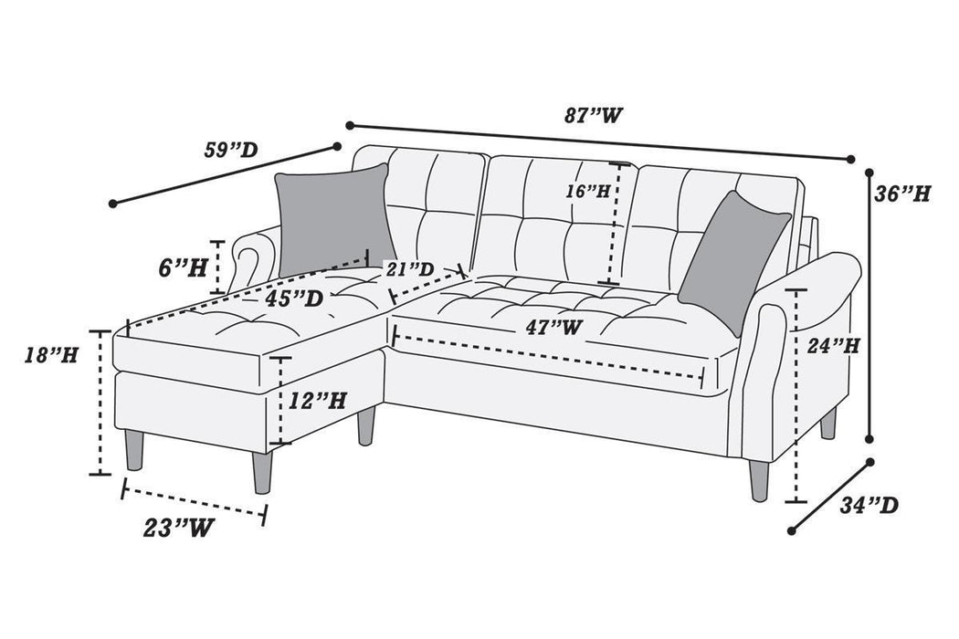 Living Room Corner Sectional Dark Coffee Polyfiber Chaise sofa Reversible Sectional