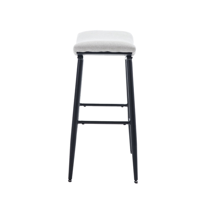 Armless Counter Low Bar Stools, Modern Linen Fabric With Metal Leg & Footrest, Set of 2, Beige Gray + Pale Blue