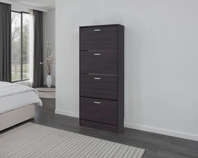Kobuk Black Wenge Four-Door Shoe Storage Cabinet Glass House Furnishings