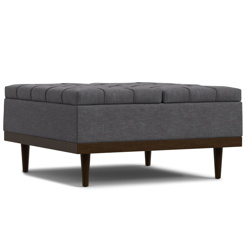 Mariah Slate Gray Lift-Top Storage Ottoman with Walnut Finish Glass House Furnishings