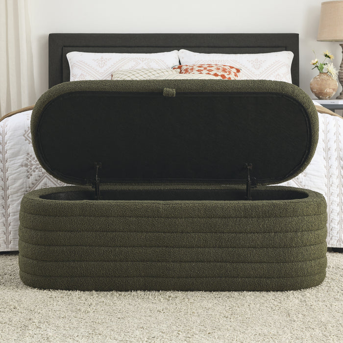 [Video] Welike Length 45.5 inchesStorage Ottoman Bench Upholstered Fabric Storage Bench End of Bed Stool with Safety Hinge for Bedroom, Living Room, Entryway, green teddy.