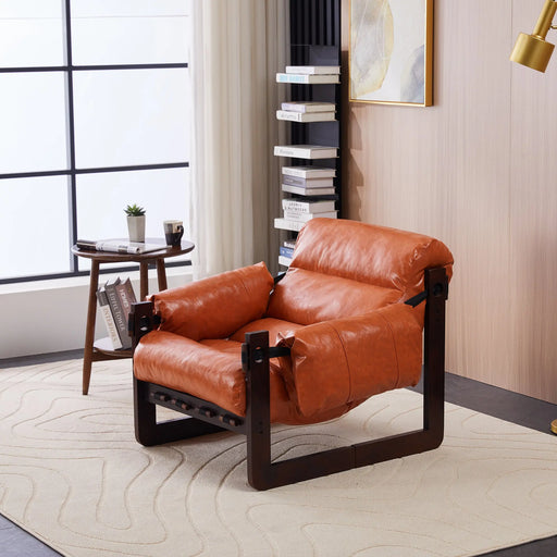 Medieval modern style lounge chair,removable armrests, vintage oil wax leather sofa chair, vintage style decorative chair, suitable for living room, study, office  Orange Multi Glass House Furnishings