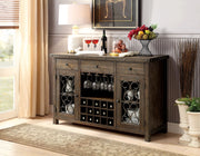 Rustic Walnut 1pc Server Solidwood Metal Functional Storage Drawers Server Scroll Details Glass House Furnishings