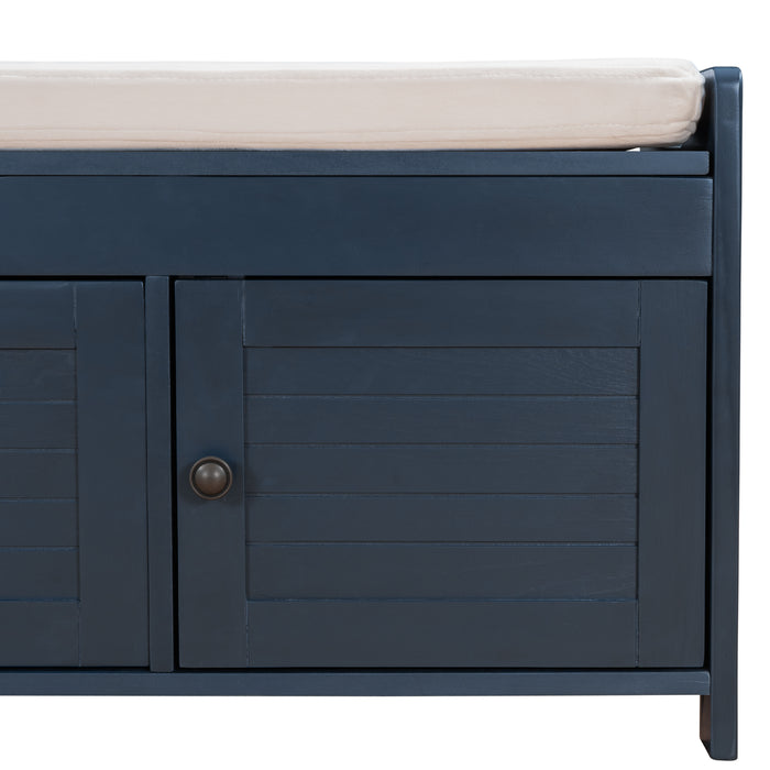 TREXM Storage Bench with 3 Shutter-shaped Doors, Shoe Bench with Removable Cushion and Hidden Storage Space (Antique Navy, OLD SKU: WF284226AAM)