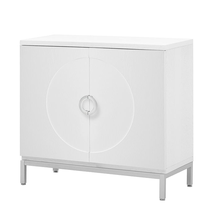 TREXM Simple Storage Cabinet Accent Cabinet with Solid Wood Veneer and Metal Leg Frame for Living Room, Entryway, Dining Room (White)