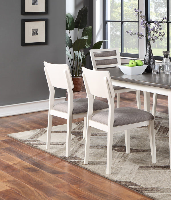 Beautiful Unique Set of 2 Side Chairs With White & Grey, Ladder Back Design Chairs, Cushion Upholstered, Kitchen Dining Room Furniture