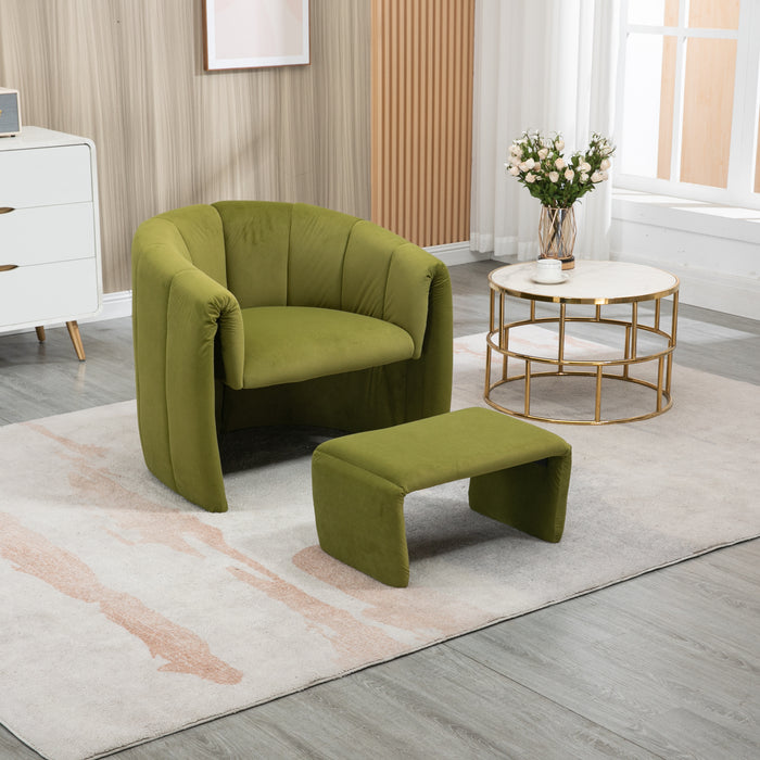 COOLMORE Accent Chair with Ottoman, Mid Century Modern Barrel Chair Upholstered Club Tub Round Arms Chair for Living Room