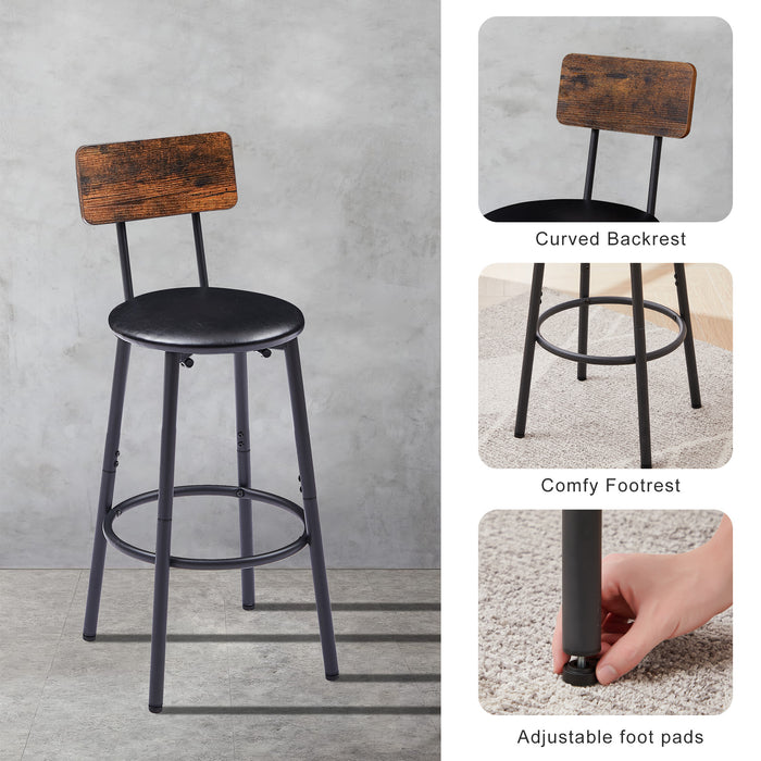 Bar Table Set With 2-Bar Stools, PU Soft Seat With Backrest, Rustic Brown, 23.62'' W x 23.62'' D x 35.43'' H