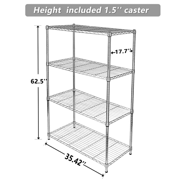 Simple Deluxe 4-Tier Heavy Duty Storage Shelving Unit, Heught Adjustable, Chrome,35.43" D x 17.72" W x 65.35" H, 1 Pack