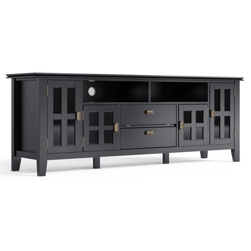 Artisan 72 inch Wide Solid Wood TV Stand in Black For TVs up to 80 inches Glass House Furnishings