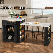 Extendable island console with drawers, double-door cabinet, and open shelving. Serves as dining table, temporary breakfast bar, and afternoon tea lounge,Black Glass House Furnishings