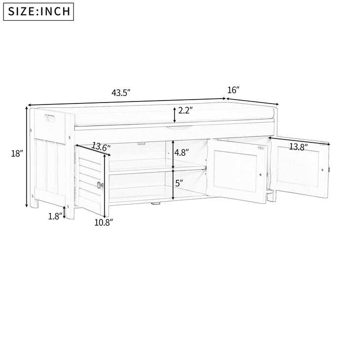 TREXM Storage Bench with 3 Shutter-shaped Doors, Shoe Bench with Removable Cushion and Hidden Storage Space (Antique Navy, OLD SKU: WF284226AAM)