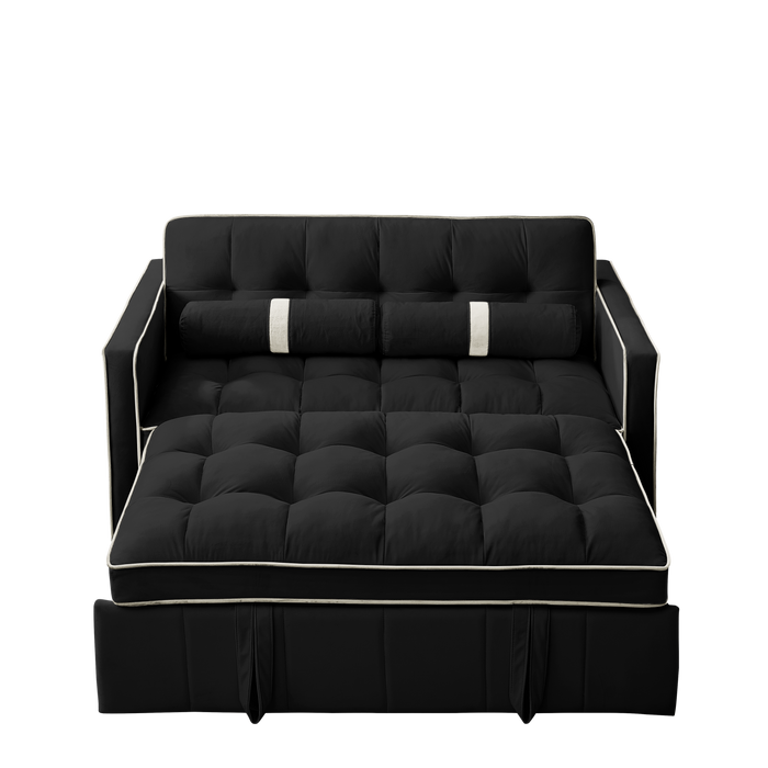 Modern 55.5" Pull Out Sleep Sofa Bed, 2-Seater Loveseat with Side Pockets, Adjustable Backrest, Lumbar Pillows - Ideal for Apartment, Office, Living Room, Black