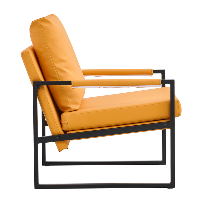 2-Piece Medieval Metal Frame Armchair, Orange PU Leather with Cushion Backrest, Living Room Sofa Chair