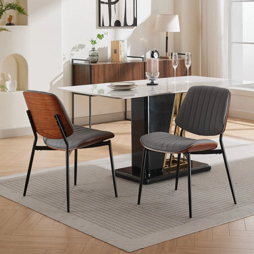 A&A Furniture, Dining Chairs Set of 2 Mid Century Modern Retro Faux Leather Chair with Walnut Bentwood Back Upholstered Seat Metal Legs Adjustable Foot for Kitchen Dining Room Chairs(Gray PU) Glass House Furnishings