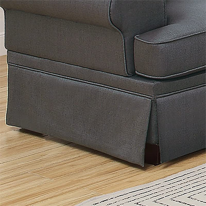 Charcoal Glossy Polyfiber 2-Piece Sofa Set With Loveseat, Pillows, Rolled Armrest - Living Room Furniture Couch