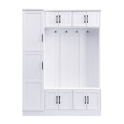 Vibe Haus White Hall Tree with Shoe Storage and Cabinets Glass House Furnishings