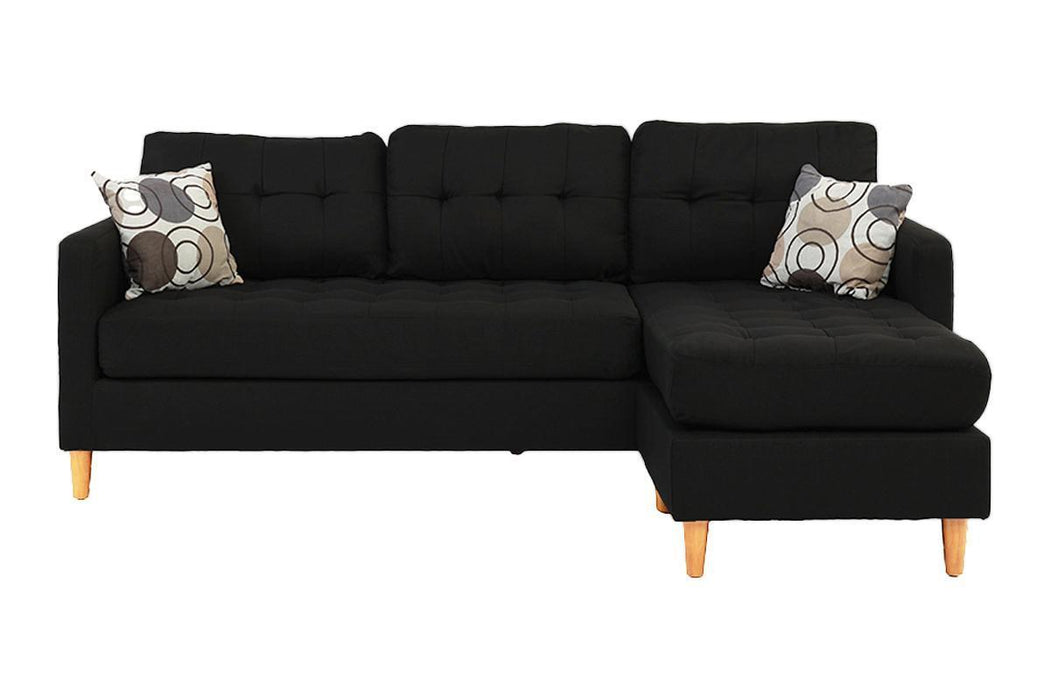 Black Polyfiber Sectional Sofa With Reversible Chaise, Tufted Back, Pillows, Modular Living Room Furniture