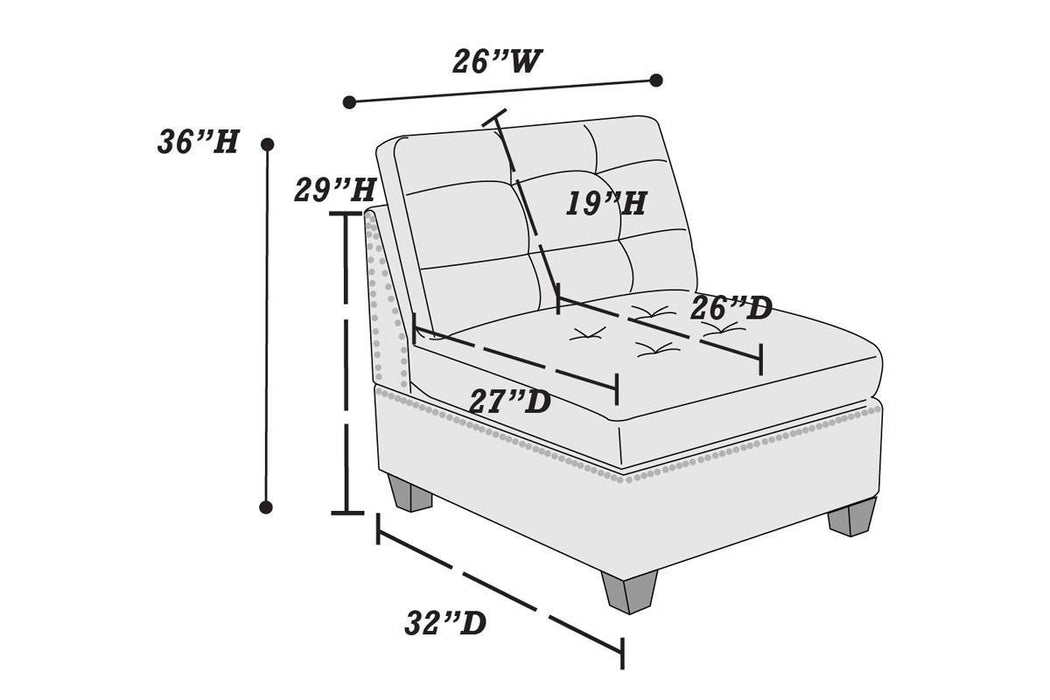 Contemporary Modular Sectional 6pc Set Living Room Furniture Corner Sectional Gray Linen Like Fabric Tufted Nail heads 2x Corner Wedge 3x Armless Chair and 1x Ottoman