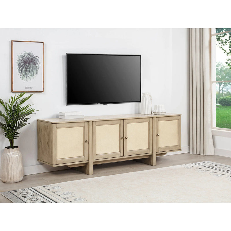 Kimpton Beige Oak 4-door Cane TV Stand Media Console Glass House Furnishings