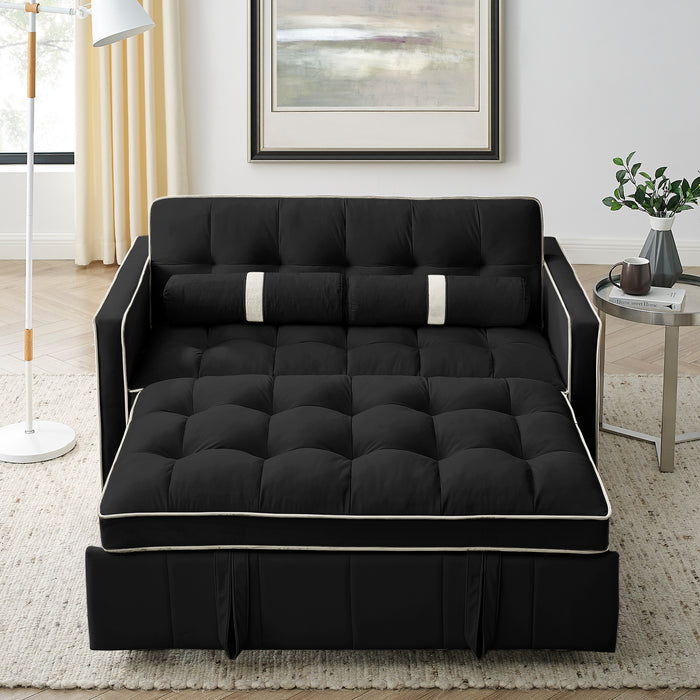 Modern 55.5" Pull Out Sleep Sofa Bed, 2-Seater Loveseat with Side Pockets, Adjustable Backrest, Lumbar Pillows - Ideal for Apartment, Office, Living Room, Black