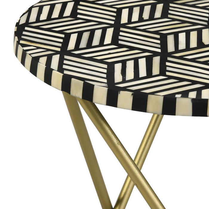 Black White and Gold Top Accent Table